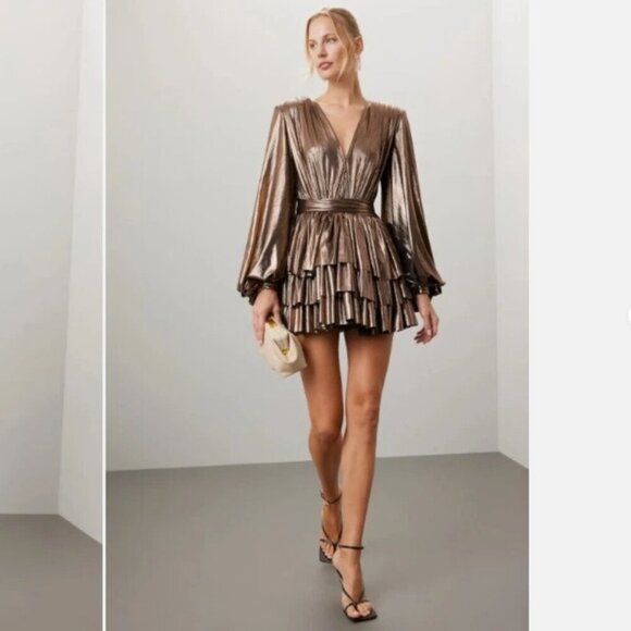 Bronx and Banco Bellerose Mini Dress Tiered Metallic Bronze XS - Picture 1 of 7